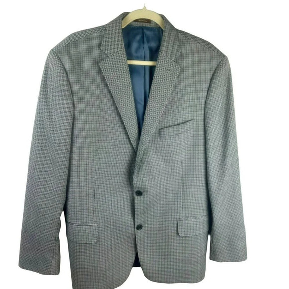 Peter Millar Sport Coat Blazer Men 42 Tall Blue Gray Micro Check Plaid‎ 2 Button - Picture 1 of 9